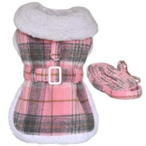 pink-white-plaid-designer-harness-coat-matching-leash-8947-300x300 Sherpa-Lined Dog Harness Coat - Pink & White Plaid